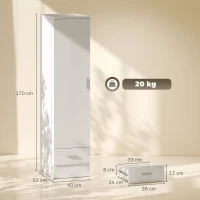 HOMCOM Armadio Con Asta Appendiabiti E Cassetto, Porta Abiti, Bianco(m-3)