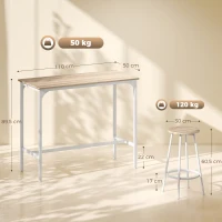 HOMCOM Set de mesa alta de 5 piezas para 4 personas, mesa alta de estilo industrial con taburetes para cocina & comedor, roble(m-3)