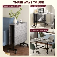 HOMCOM Tavolo da pranzo pieghevole 120 cm per 4-6 persone con ruote e 2 ribalte, grigio(m-6)