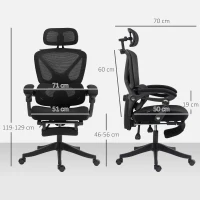 HOMCOM Scaun de birou ergonomic cu tetieră reglabilă, fotoliu de birou reclinabil din plasă, spătar separat, negru(m-3)