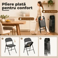 HOMCOM Set de 2 Scaune Pliabile Metalice, Tapițate cu Piele Ecologică PU, pentru Interior, cu Șezut Confortabil și Spătar Deschis(m-6)