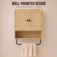 HOMCOM Bathroom Cabinet Wall Mounted, Bathroom Wall Cabinet with 2 Doors, Adjustable Shelf Storage for Toilet, Oak(m-5)