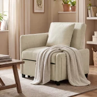 HOMCOM Sillón convertible 1 plaza, sillón cama clic-clac 4 en 1 tapizado en chenilla, respaldo ajustable, asiento amplio, beige(m-10)