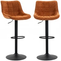 HOMCOM Set 2 drehbare und höhenverstellbare Barhocker mit Metallbasis und Rückenlehne, Orangebraun(m-8)