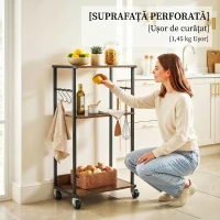 HOMCOM Dulap Imprimantă Industrial 3 Niveluri, Roți și Cârlige, Maro Rustic.(m-8)
