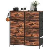 HOMCOM Cómoda 8 cajones de tela, mueble de almacenamiento, 4 bolsillos, 2 ganchos, estructura de acero, 86x30x94,5cm, marrón rústico(m-7)