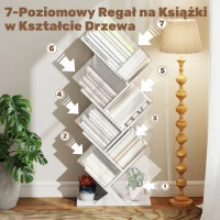 HOMCOM Regał stojący z 7 półkami, wąski regał w kształcie drzewa do biura, rustykalny biały(m-4)