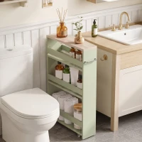 kleankin Carrito de Almacenamiento de 3 Niveles con Ruedas y Asa 48x15x80 cm Verde(m-4)