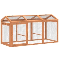 PawHut Hühnerstall Freilaufgehege mit Sitzstange Doppeltüren, aus Holz und Metall, für 4 Hühner, 156 x 70,5 x 84 cm Orange(m-1)