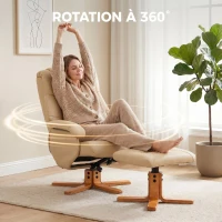 HOMCOM Fauteuil relax avec repose-pied fauteuil de relaxation pivotant 360° dossier inclinable charge 120 Kg beige(m-6)