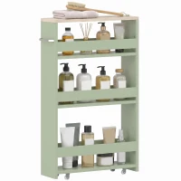 kleankin Cărucior de depozitare cu 3 niveluri cărucior de stocare etajeră pe roți cu mâner - 48 x 15 x 80 cm verde(m-8)