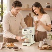 HOMCOM Máquina com Porta-filtro 20 Bar Espressomachine com Vaporizador de Leite e Reservatório de Água Removível de 1,2 L para Espresso Creme(m-4)