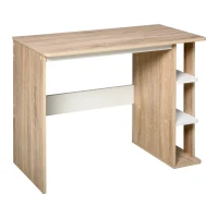 HOMCOM Birou Modern din Lemn cu Raft cu 3 Etaje, 100x44x74cm, Alb și Stejar(m-11)
