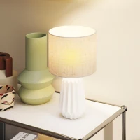 HOMCOM Lampe de Table avec Base en Céramique et Abat-Jour en Lin, Lampe de Chevet avec Interrupteur, Culot E27, Blanc et Beige(m-6)