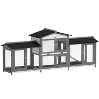PawHut Cușcă pentru iepuri, 2 etaje, lemn, 230 x 53 x 93,5 cm, rezistentă la iarnă cu acoperiș asfaltat, spațiu de alergare, tăvi detașabile(m-8)