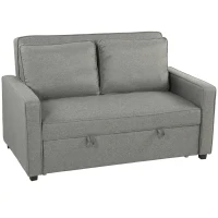 HOMCOM 3 în 1 Canapea Extensibilă 2 Locuri cu Spătar Reglabil pe 3 Poziții, 2 Perne, Material Textil Tip In Gri(m-12)