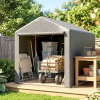 Outsunny Abri de jardin tente de stockage imperméable abri moto porte enroulable fermeture éclair, 160 x 218 x 172 cm, gris clair(m-2)