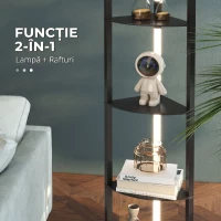 HOMCOM Lampadar Coloană din MDF cu 4 Rafturi și Iluminare LED de 3000K, 41x29.5x163.5 cm, Negru(m-8)