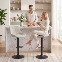 HOMCOM Set 2 drehbare, höhenverstellbare Barhocker mit Metallfuß und Rückenlehne, Cremeweiß(m-6)