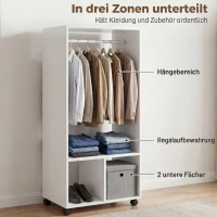 HOMCOM Mobiler Kleiderschrank Garderobe Schrank mit Regal 4 Schwenkräder für Wohnzimmer Schlafzimmer, Aluminiumlegierungen, 60 x 40 x 128 cm, Weiß(m-4)
