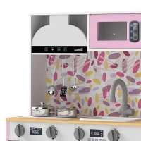 AIYAPLAY Cocina de Juguete de Madera con Accesorios de Acero Inoxidable Cafetera Máquina de Hielo Fregadero Fogones Rosa(m-8)