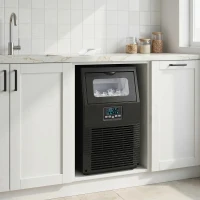 HOMCOM Kommerzielle 30 kg/24H Freistehender Eiswürfelmaschine mit 4 kg Speicher, Selbstreinigung, Timer Stahl Schwarz(m-10)