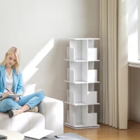HOMCOM Bibliothèque rotative à 4 niveaux, étagère rangement avec 16 compartiments, 39 x 39 x 128,3 cm, blanc(m-2)