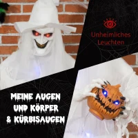 Outsunny 189 cm Weiße Hexe mit Kürbiskopf, lebensgroße Halloween-Außendekoration(m-4)