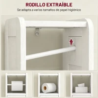 HOMCOM Armario de Baño Estrecho Mueble Auxiliar de Baño con Estante Ajustable y Portarrollos de Papel 21x20x79 cm Blanco(m-6)