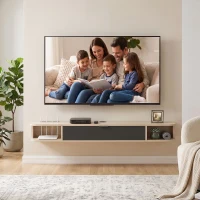HOMCOM Móvel de TV suspenso, móvel para televisores até 152,4 cm, gaveta basculante 2 prateleiras 140x24x16cm madeira natural(m-11)