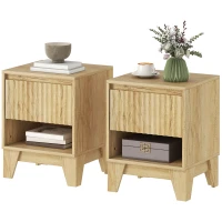 HOMCOM Lot de 2 tables de chevet étroite, table d'appoint compartiment ouvert 1 tiroir, panneaux cannelés 43x40x55cm naturel(m-12)