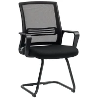 HOMCOM Set de 2 scaune ergonomice pentru birou fără roți, scaune de conferință tapițate cu cadru tip sanie pentru sala de așteptare și recepție, Negru(m-7)