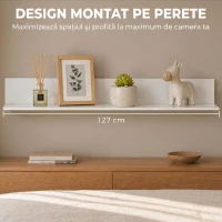 HOMCOM Etajeră de Perete 127 cm cu Finisaj Lucios, din Lemn, Alb Lucios(m-5)