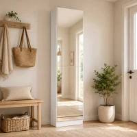 HOMCOM Scarpiera a Specchio con 5 Ripiani in Tessuto non Tessuto e Mensola Inferiore, in Legno, 50x20x180 cm, Bianco(m-9)
