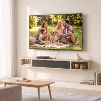 HOMCOM Móvel de TV suspenso, móvel para televisores até 152,4 cm, gaveta basculante 2 prateleiras 140x24x16cm madeira natural(m-4)
