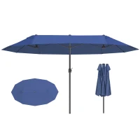 Outsunny Grande Parasol de Jardin Exterieur 4,6 x 2,7 m, Parasol Double avec Manivelle, pour Terrasse, Patio, Bleu(m-11)