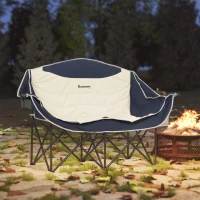Outsunny Faltstuhl faltbar 2 Sitzer Campingstuhl mit Getränkehalter Tragetasche bis 250kg belastbar Blau(m-2)