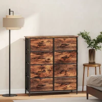 HOMCOM Cómoda 8 cajones de tela, mueble de almacenamiento, 4 bolsillos, 2 ganchos, estructura de acero, 86x30x94,5cm, marrón rústico(m-2)