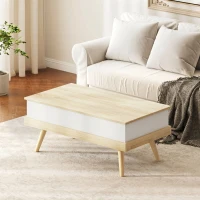 HOMCOM Table Basse Relevable avec 3 Compartiments Cachés, Table de Salon Moderne, Pieds en Bois, 100x79x54cm, Naturel Blanc(m-2)