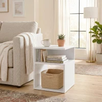 HOMCOM Tavolino Moderno, da Salotto con 3 Ripiani Aperti per Soggiorno, Camera, Studio, Bianco(m-7)