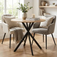 HOMCOM 80cm Industrial Round Dining Table - White Oak(m-2)