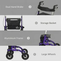 HOMCOM Folding Adjustable Rollator with Dual Brakes & 6 Adjustable Handle Heights for Seniors Purple(m-8)