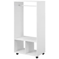 HOMCOM Mobiler Kleiderschrank Garderobe Schrank mit Regal 4 Schwenkräder für Wohnzimmer Schlafzimmer, Aluminiumlegierungen, 60 x 40 x 128 cm, Weiß(m-11)
