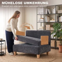 HOMCOM Schlafsessel 2-in-1 mit Bettfunktion, Schlafsofa mit 2 waschbaren Kissen, Seitentaschen für Wohnzimmer, Schlafzimmer(m-5)