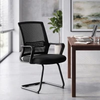 HOMCOM Set de 2 scaune ergonomice pentru birou fără roți, scaune de conferință tapițate cu cadru tip sanie pentru sala de așteptare și recepție, Negru(m-2)