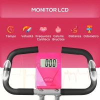 SPORTNOW Cyclette Pieghevole Magnetica a 8 Livelli con Display LCD, Rotelle e Sellino Regolabile, Rosa e Bianco(m-4)