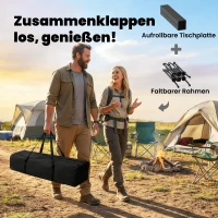 Outsunny Klappbarer Rollbarer Picknicktisch Tragbarer Campingtisch mit Netzablage und Tragetasche für den Außenbereich, Schwarz(m-4)