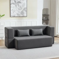 HOMCOM 2-Sitzer-Schlafsofa aus Schaumstoff, Schlafcouch mit breiten Armlehnen, 2 Kissen, 360 kg Belastbarkeit, Grau(m-10)