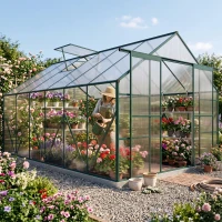 Outsunny 8 x 12ft Aluminium Greenhouse Polycarbonate Walk in Garden Greenhouse Kit with Adjustable Roof Vent, Double Sliding Door, Rain Gutter and Foundation, Clear(m-14)