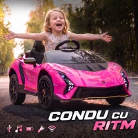 AIYAPLAY Mașină Electrică pentru Copii 3-6 Ani 12V Lamborghini Autentica, 2 Motoare, Uși Tip Foarfecă, Suspensii, Roz(m-7)